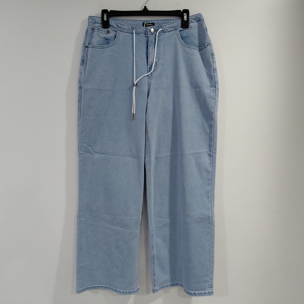 Flamingals Light Wash Denim Jeans Wide Leg Drawstring Waist Size M